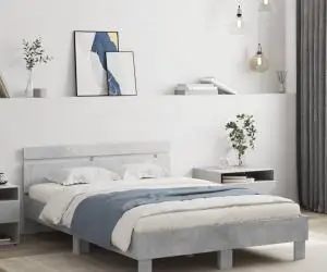 vidaXL Cadru de pat cu tăblie și LED, gri beton, 120x200 cm