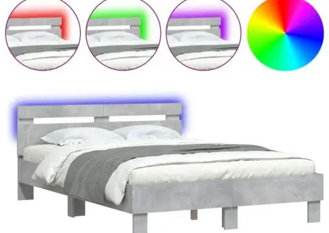 Cadru de pat cu tăblie și LED, gri beton, 120x200 cm - 2/5