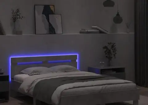 Cadru de pat cu tăblie și LED, gri beton, 120x200 cm - 4/5