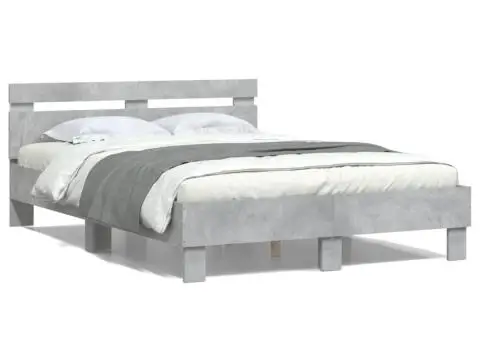 Cadru de pat cu tăblie și LED, gri beton, 120x200 cm - 5/5