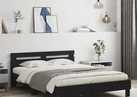 Cadru de pat cu tăblie și LED, negru, 140x190 cm - 1/5