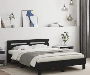 vidaXL Cadru de pat cu tăblie și LED, negru, 140x190 cm