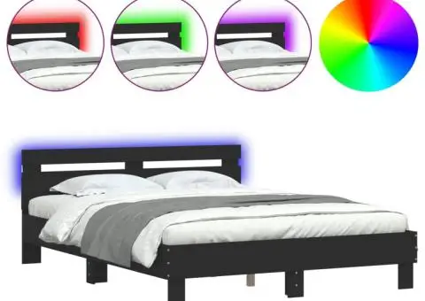 Cadru de pat cu tăblie și LED, negru, 140x190 cm - 2/5