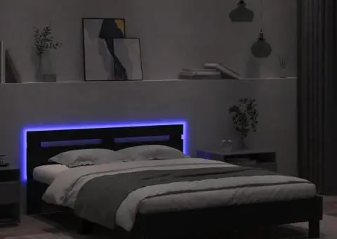 Cadru de pat cu tăblie și LED, negru, 140x190 cm - 4/5