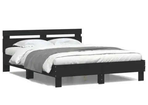 Cadru de pat cu tăblie și LED, negru, 140x190 cm - 5/5