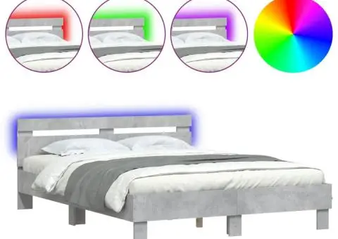 Cadru de pat cu tăblie și LED, gri beton, 140x190 cm - 2/5