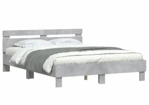Cadru de pat cu tăblie și LED, gri beton, 140x190 cm - 3/5