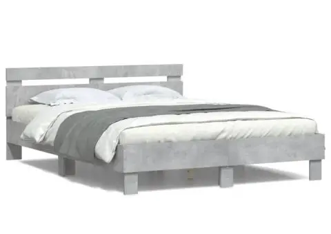Cadru de pat cu tăblie și LED, gri beton, 140x190 cm - 5/5