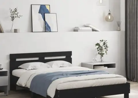 Cadru de pat cu tăblie și LED, negru, 120x190 cm - 1/5