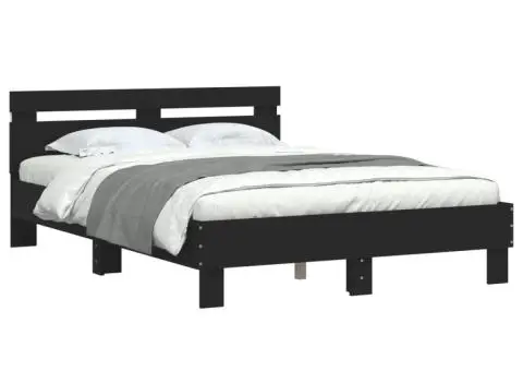 Cadru de pat cu tăblie și LED, negru, 120x190 cm - 3/5