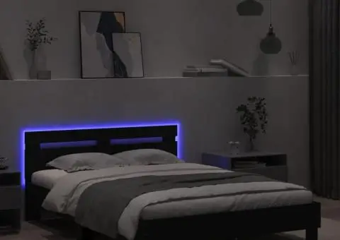 Cadru de pat cu tăblie și LED, negru, 120x190 cm - 4/5