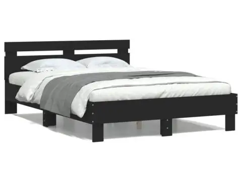 Cadru de pat cu tăblie și LED, negru, 120x190 cm - 5/5