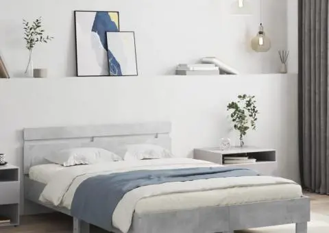 Cadru de pat cu tăblie și LED, gri beton, 120x190 cm - 1/5