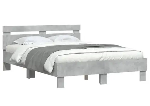 Cadru de pat cu tăblie și LED, gri beton, 120x190 cm - 3/5