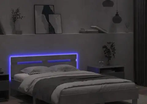 Cadru de pat cu tăblie și LED, gri beton, 120x190 cm - 4/5