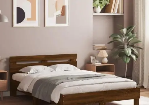 Cadru de pat cu tăblie și LED, stejar maro, 120x190 cm - 1/5