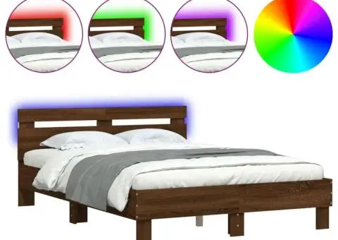 Cadru de pat cu tăblie și LED, stejar maro, 120x190 cm - 2/5