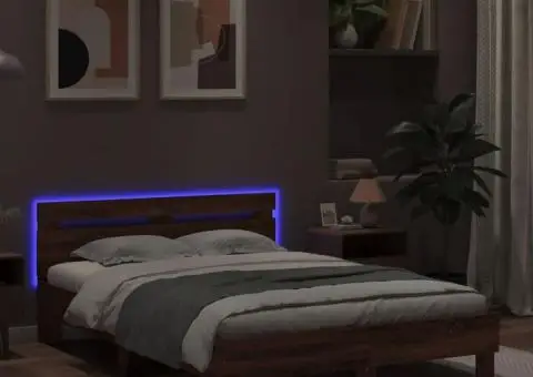 Cadru de pat cu tăblie și LED, stejar maro, 120x190 cm - 4/5