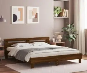 vidaXL Cadru de pat cu tăblie stejar maro 180x200 cm lemn prelucrat