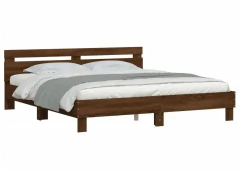 Cadru de pat cu tăblie stejar maro 180x200 cm lemn prelucrat - 4/5