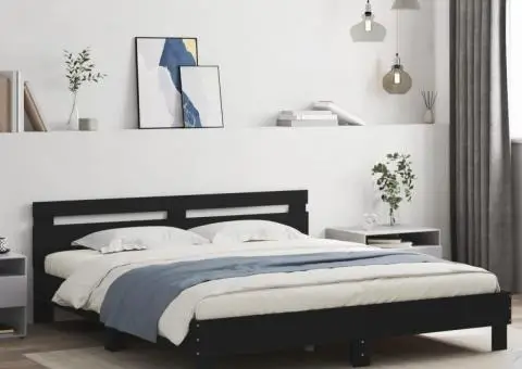 Cadru de pat cu tăblie, negru, 160x200 cm, lemn prelucrat - 1/5