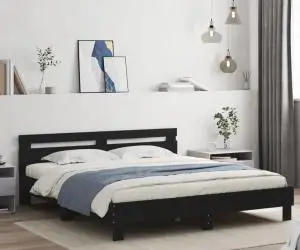 vidaXL Cadru de pat cu tăblie, negru, 160x200 cm, lemn prelucrat
