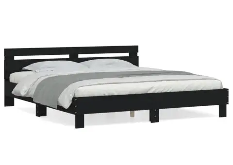 Cadru de pat cu tăblie, negru, 160x200 cm, lemn prelucrat - 2/5