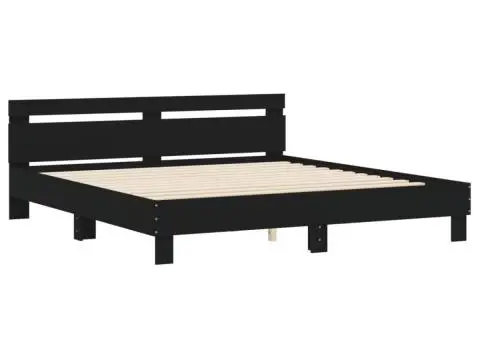 Cadru de pat cu tăblie, negru, 160x200 cm, lemn prelucrat - 3/5