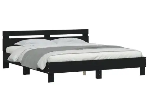 Cadru de pat cu tăblie, negru, 160x200 cm, lemn prelucrat - 4/5