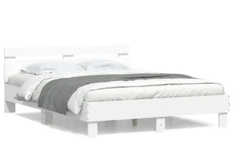 Cadru de pat cu tăblie, alb, 150x200 cm, lemn prelucrat - 2/5