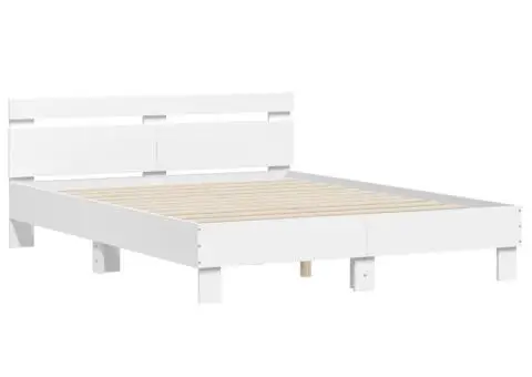 Cadru de pat cu tăblie, alb, 150x200 cm, lemn prelucrat - 3/5