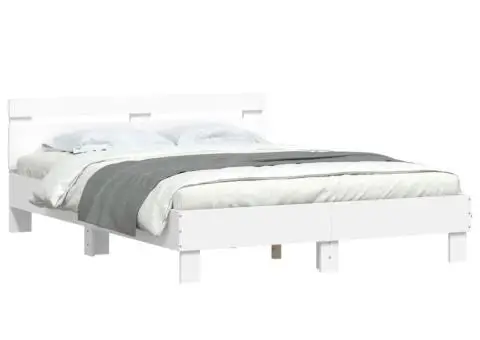 Cadru de pat cu tăblie, alb, 150x200 cm, lemn prelucrat - 4/5