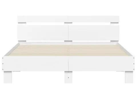 Cadru de pat cu tăblie, alb, 150x200 cm, lemn prelucrat - 5/5