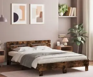 vidaXL Cadru de pat cu tăblie stejar fumuriu 140x200 cm lemn prelucrat