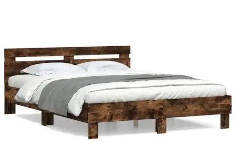 Cadru de pat cu tăblie stejar fumuriu 140x200 cm lemn prelucrat - 2/5