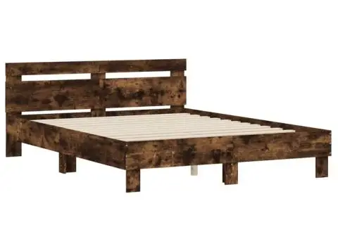 Cadru de pat cu tăblie stejar fumuriu 140x200 cm lemn prelucrat - 3/5