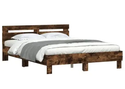 Cadru de pat cu tăblie stejar fumuriu 140x200 cm lemn prelucrat - 4/5