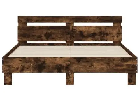 Cadru de pat cu tăblie stejar fumuriu 140x200 cm lemn prelucrat - 5/5