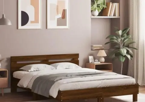 Cadru de pat cu tăblie, stejar maro, 140x200cm, lemn prelucrat - 1/5