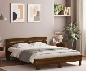 vidaXL Cadru de pat cu tăblie, stejar maro, 140x200cm, lemn prelucrat