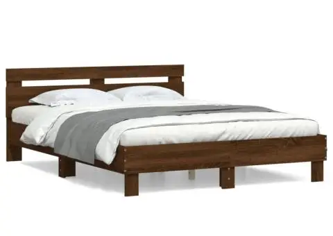 Cadru de pat cu tăblie, stejar maro, 140x200cm, lemn prelucrat - 2/5