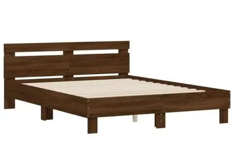 Cadru de pat cu tăblie, stejar maro, 140x200cm, lemn prelucrat - 3/5