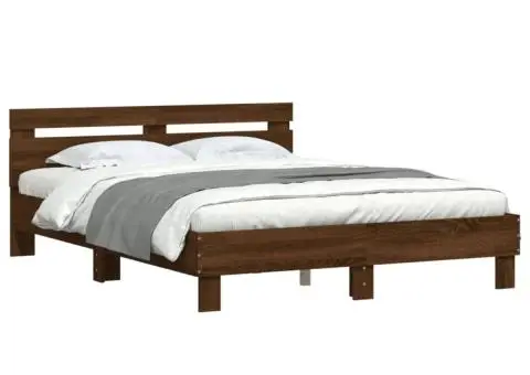 Cadru de pat cu tăblie, stejar maro, 140x200cm, lemn prelucrat - 4/5