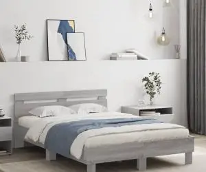 vidaXL Cadru de pat cu tăblie gri sonoma 120x200 cm lemn prelucrat