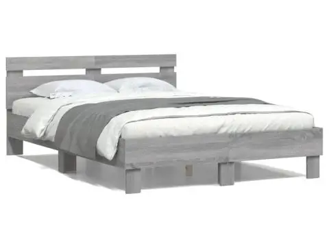 Cadru de pat cu tăblie gri sonoma 120x200 cm lemn prelucrat - 2/5