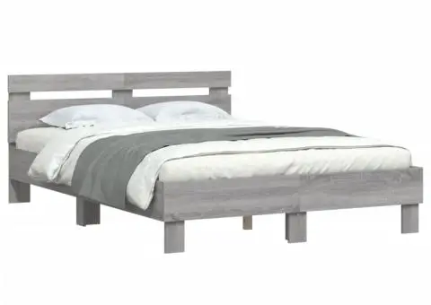 Cadru de pat cu tăblie gri sonoma 120x200 cm lemn prelucrat - 4/5