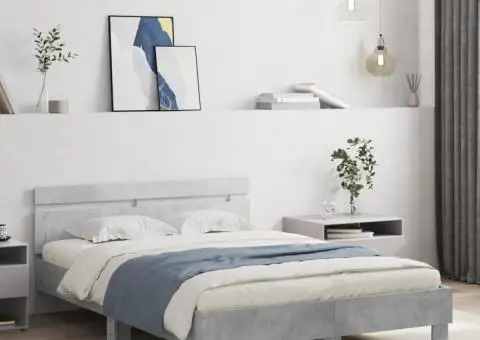 Cadru de pat cu tăblie gri beton 120x200 cm lemn prelucrat - 1/5