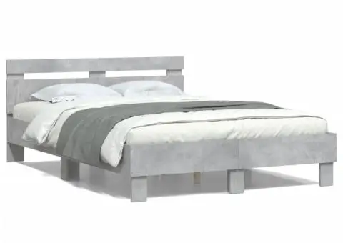 Cadru de pat cu tăblie gri beton 120x200 cm lemn prelucrat - 2/5
