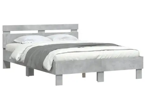 Cadru de pat cu tăblie gri beton 120x200 cm lemn prelucrat - 4/5