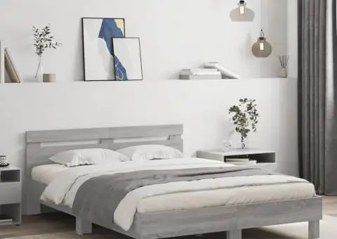 Cadru de pat cu tăblie gri sonoma 140x190 cm lemn prelucrat - 1/5